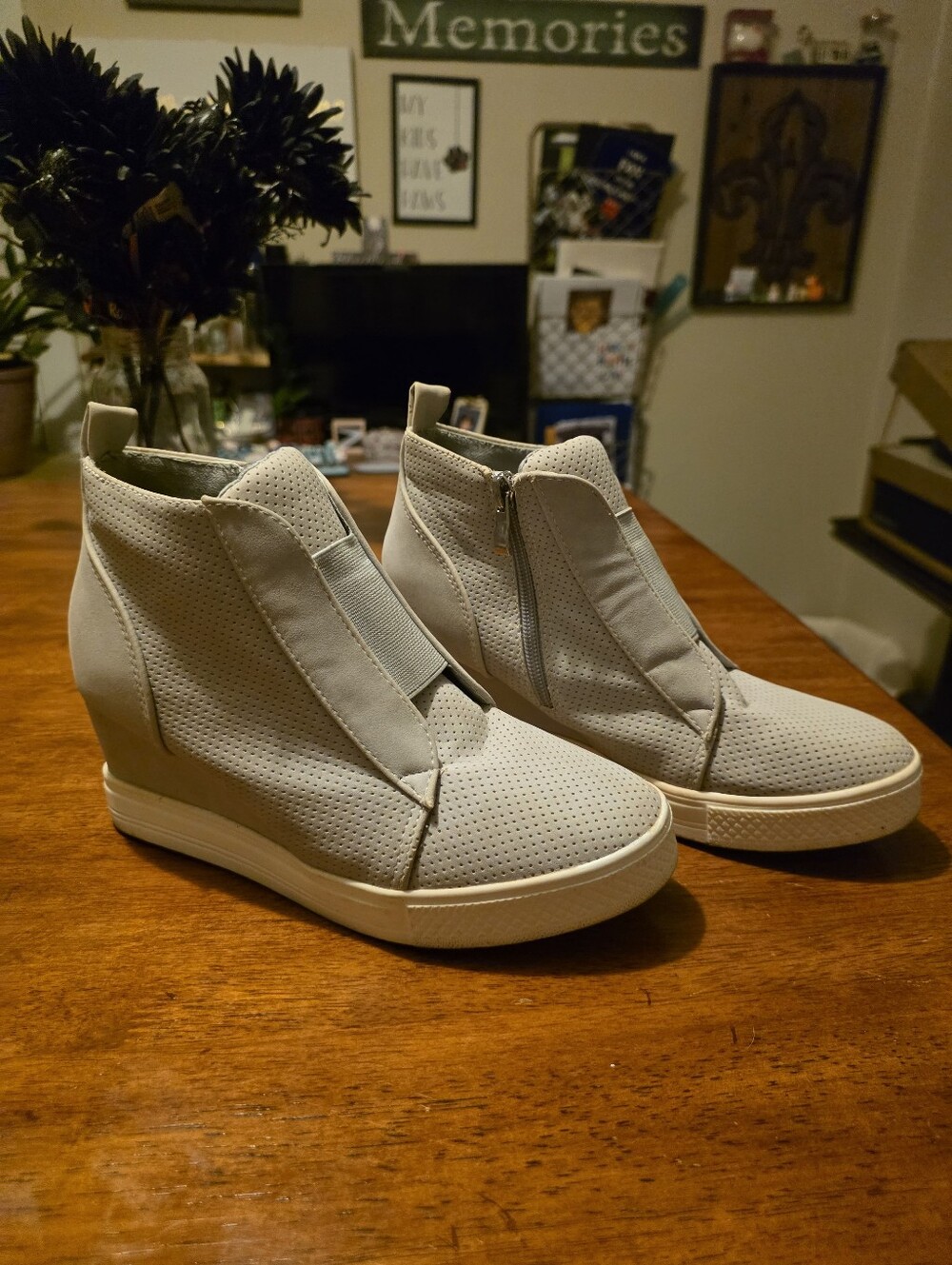 CCOCCI Light Gray Perforated Wedge Sneaker Booties